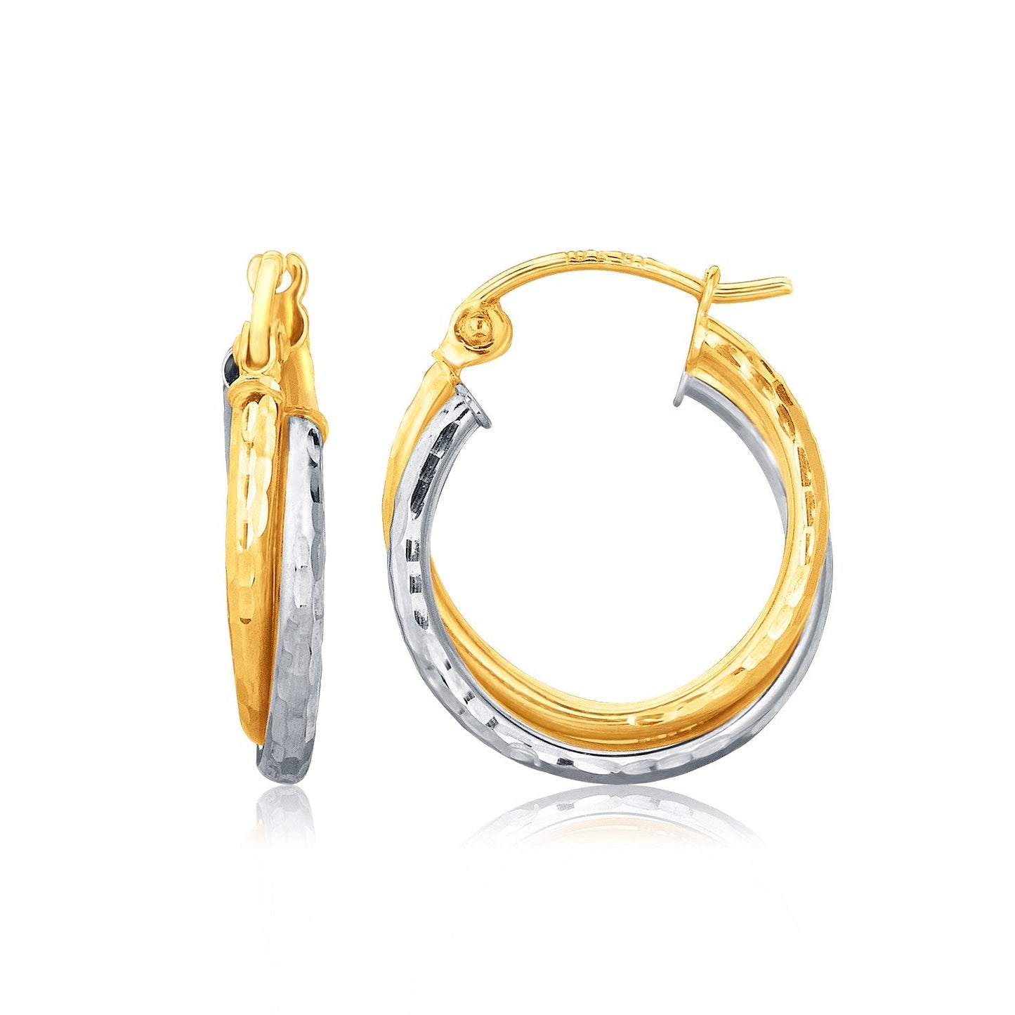 14k Two-Tone Gold Interlaced Hoop Earrings with Hammered Texture RCJ Earrings  CELESTIA LUXE JEWELLERS
