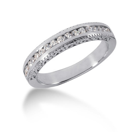 14k White Gold Vintage Style Engraved Diamond Channel Set Wedding Ring Band RCJ Rings  CELESTIA LUXE JEWELLERS