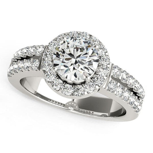 14k White Gold Halo Diamond Engagement Ring With Double Row Band (1 3/8 cttw) RCJ Rings  CELESTIA LUXE JEWELLERS