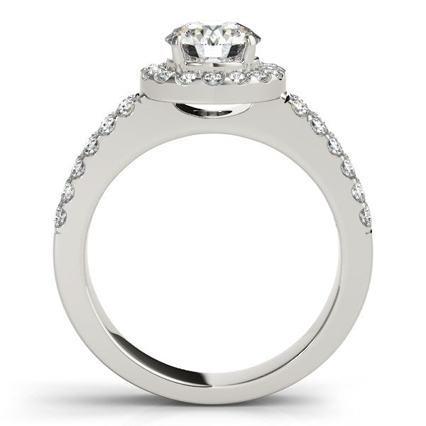 14k White Gold Halo Diamond Engagement Ring With Double Row Band (1 3/8 cttw) RCJ Rings  CELESTIA LUXE JEWELLERS