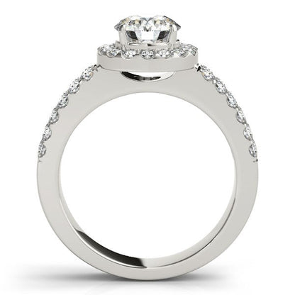14k White Gold Halo Diamond Engagement Ring With Double Row Band (1 3/8 cttw) RCJ Rings  CELESTIA LUXE JEWELLERS