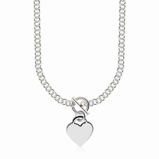 Sterling Silver Rhodium Plated Rolo Chain Necklace with a Heart Toggle Charm RCJ Necklaces  CELESTIA LUXE JEWELLERS