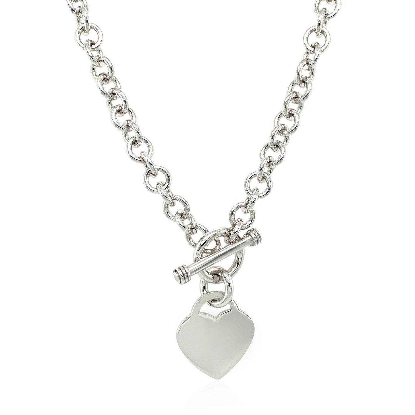 Sterling Silver Rhodium Plated Rolo Chain Necklace with a Heart Toggle Charm RCJ Necklaces  CELESTIA LUXE JEWELLERS