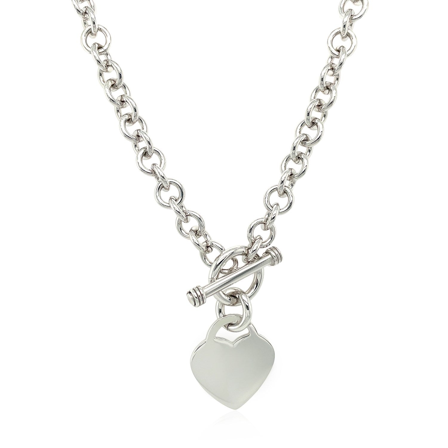 Sterling Silver Rhodium Plated Rolo Chain Necklace with a Heart Toggle Charm RCJ Necklaces  CELESTIA LUXE JEWELLERS
