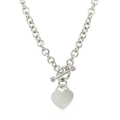 Sterling Silver Rhodium Plated Rolo Chain Necklace with a Heart Toggle Charm RCJ Necklaces  CELESTIA LUXE JEWELLERS