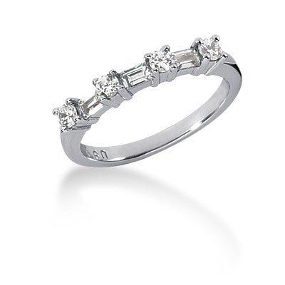 14k White Gold Seven Diamond Wedding Ring Band with Round and Baguette Diamonds RCJ Rings  CELESTIA LUXE JEWELLERS