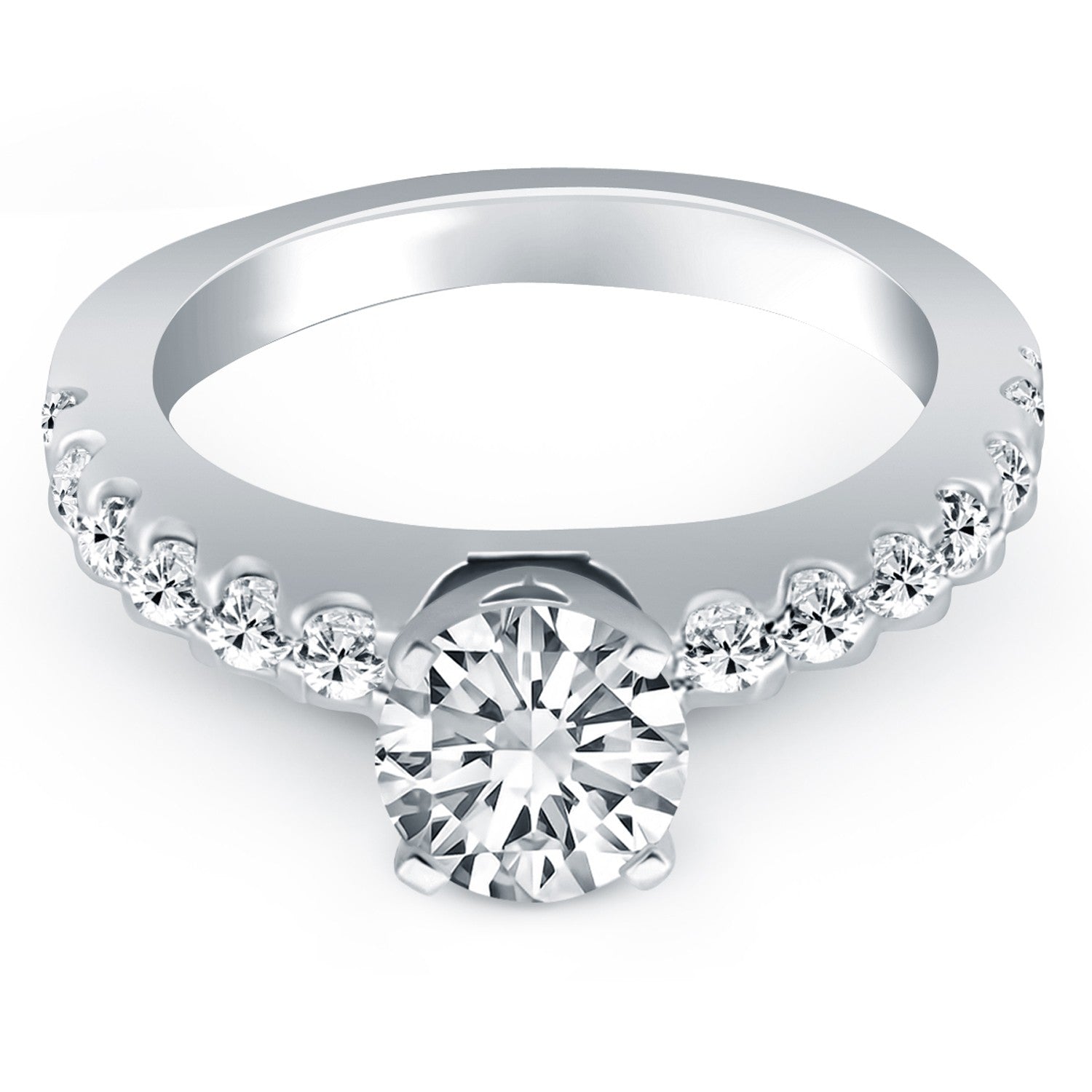 14k White Gold Diamond Micro Prong Cathedral Engagement Ring RCJ Rings  CELESTIA LUXE JEWELLERS
