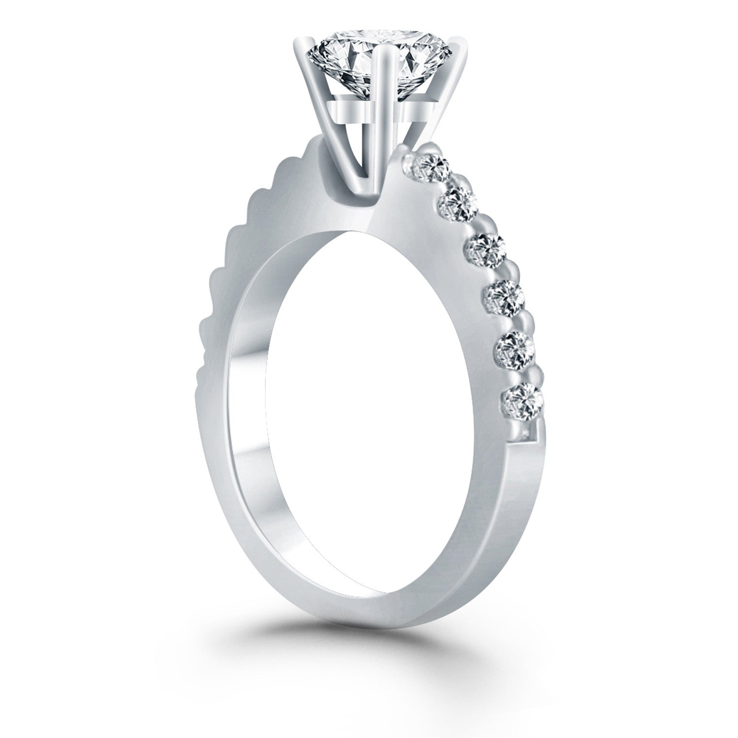 14k White Gold Diamond Micro Prong Cathedral Engagement Ring RCJ Rings  CELESTIA LUXE JEWELLERS
