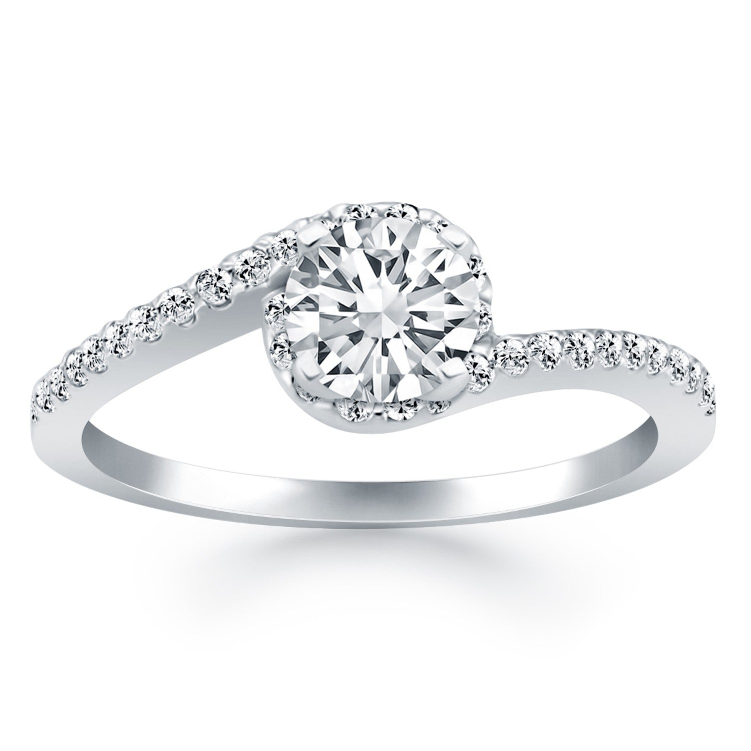 14k White Gold Bypass Swirl Diamond Halo Engagement Ring RCJ Rings  CELESTIA LUXE JEWELLERS