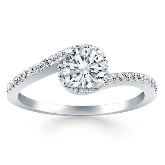 14k White Gold Bypass Swirl Diamond Halo Engagement Ring RCJ Rings  CELESTIA LUXE JEWELLERS