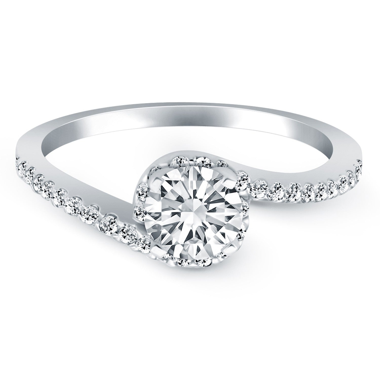 14k White Gold Bypass Swirl Diamond Halo Engagement Ring RCJ Rings  CELESTIA LUXE JEWELLERS