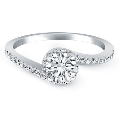 14k White Gold Bypass Swirl Diamond Halo Engagement Ring RCJ Rings  CELESTIA LUXE JEWELLERS