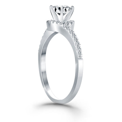 14k White Gold Bypass Swirl Diamond Halo Engagement Ring RCJ Rings  CELESTIA LUXE JEWELLERS