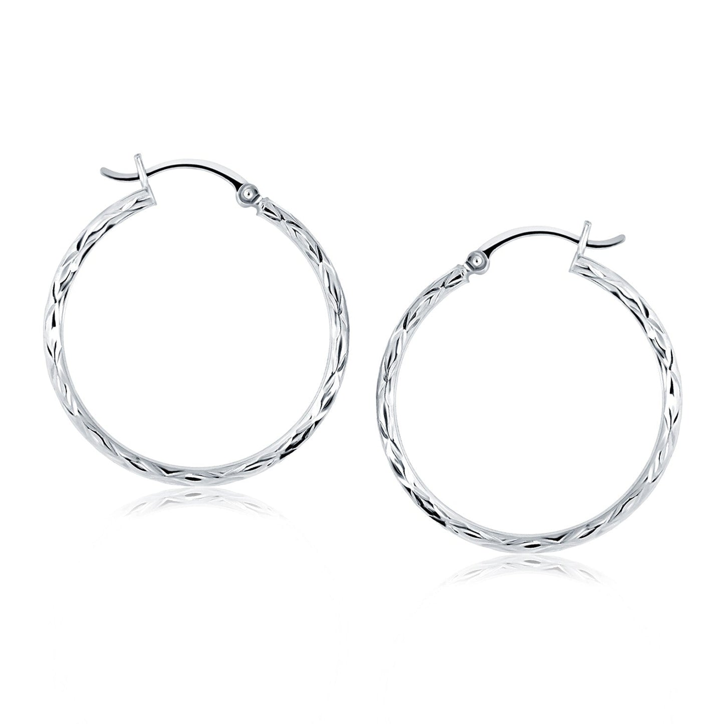 14k White Gold Diamond Cut Hoop Earrings(2x30mm) RCJ Earrings  CELESTIA LUXE JEWELLERS
