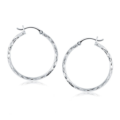 14k White Gold Diamond Cut Hoop Earrings(2x30mm) RCJ Earrings  CELESTIA LUXE JEWELLERS