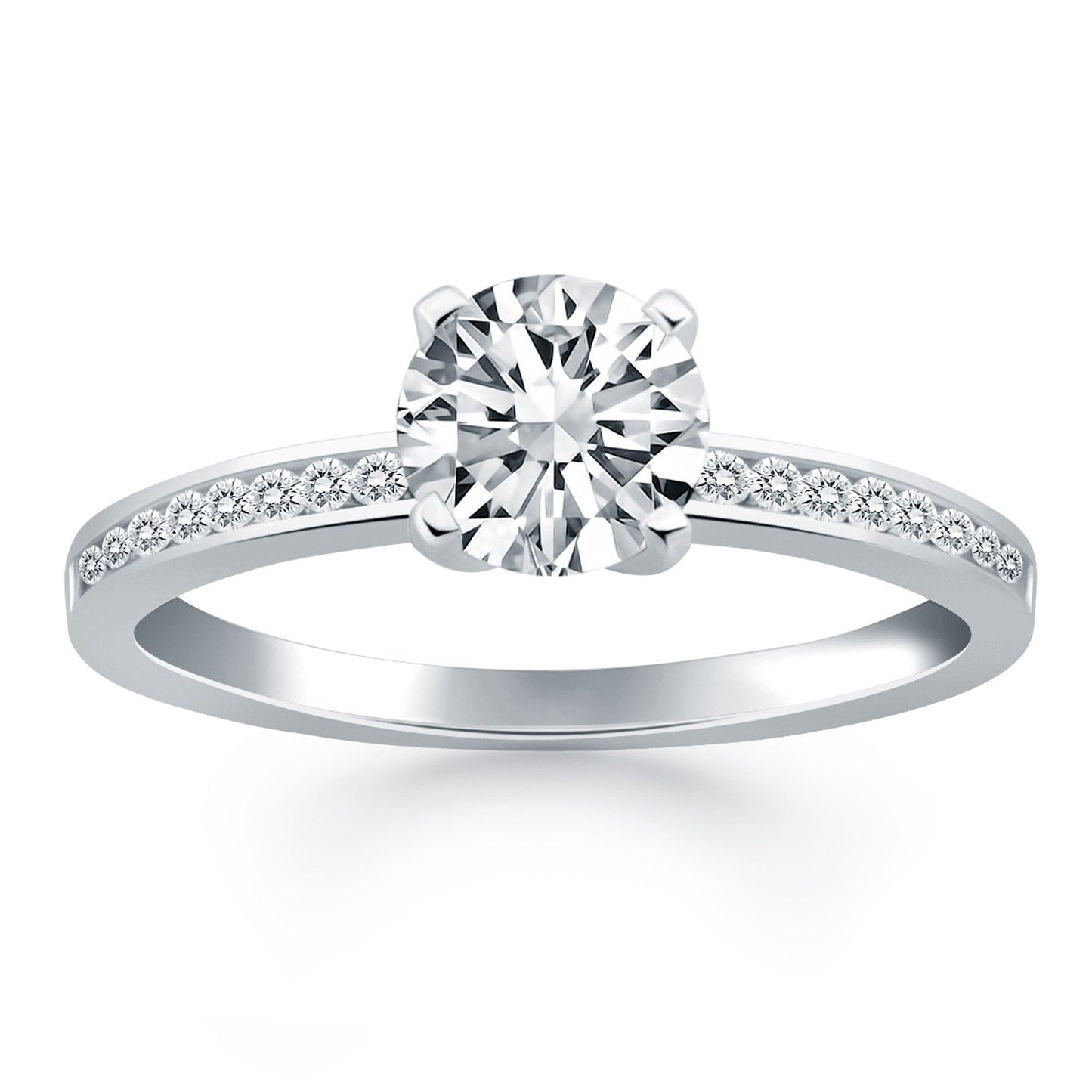 14k White Gold Engagement Ring with Diamond Channel Set Band RCJ Rings  CELESTIA LUXE JEWELLERS