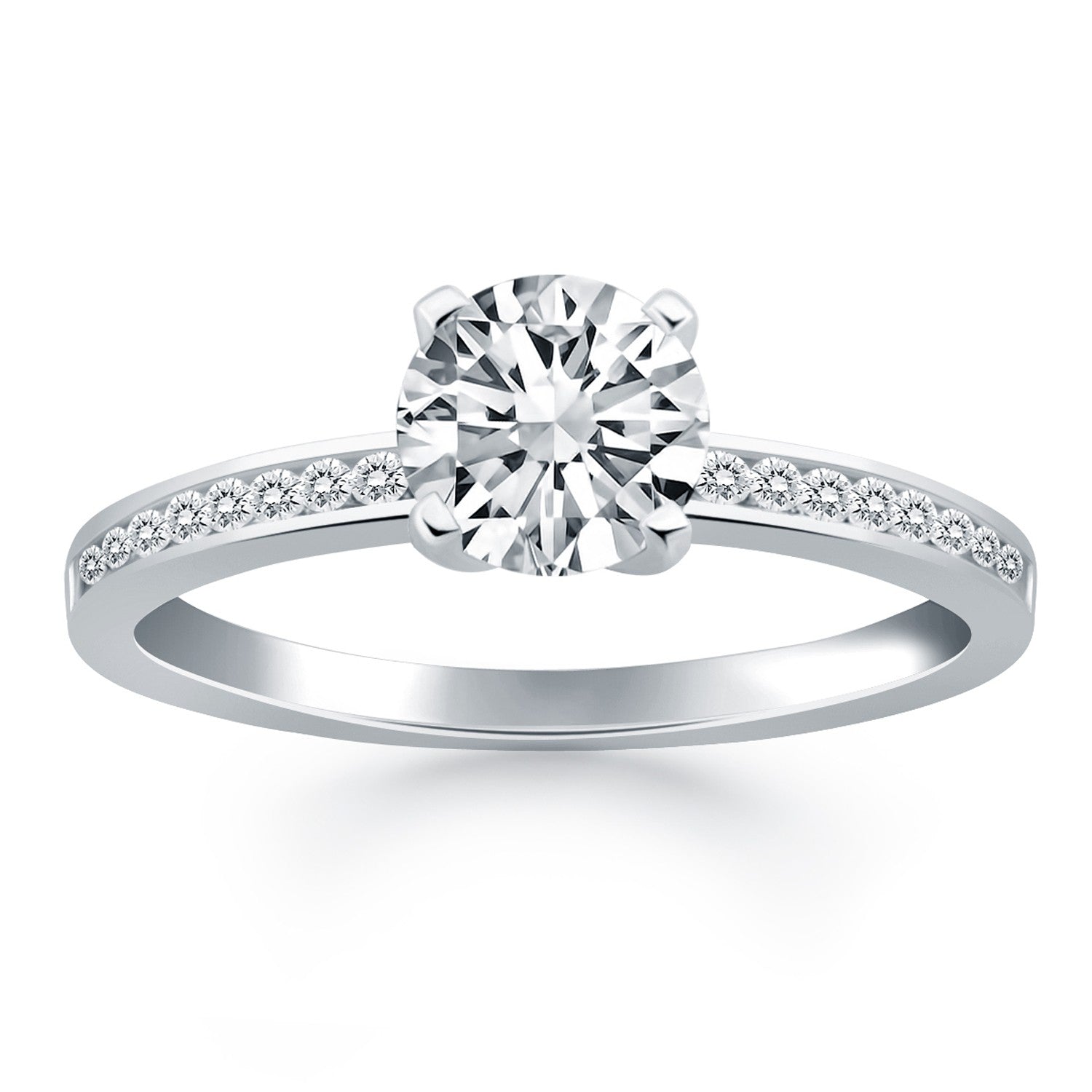 14k White Gold Engagement Ring with Diamond Channel Set Band RCJ Rings  CELESTIA LUXE JEWELLERS
