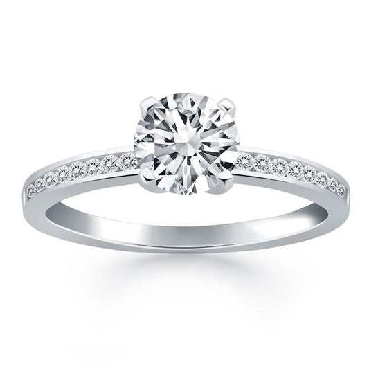 14k White Gold Engagement Ring with Diamond Channel Set Band RCJ Rings  CELESTIA LUXE JEWELLERS