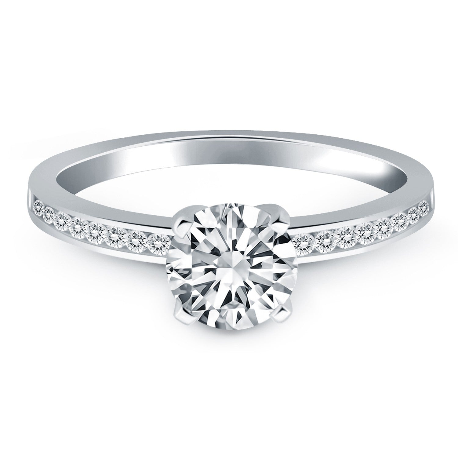 14k White Gold Engagement Ring with Diamond Channel Set Band RCJ Rings  CELESTIA LUXE JEWELLERS
