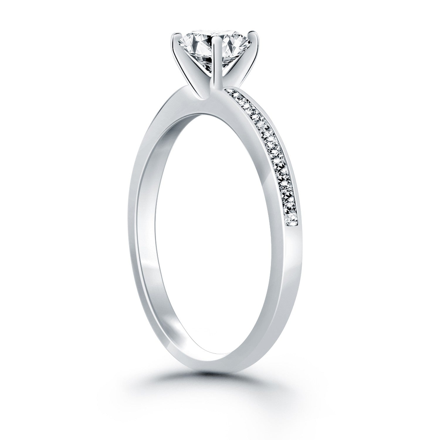 14k White Gold Engagement Ring with Diamond Channel Set Band RCJ Rings  CELESTIA LUXE JEWELLERS