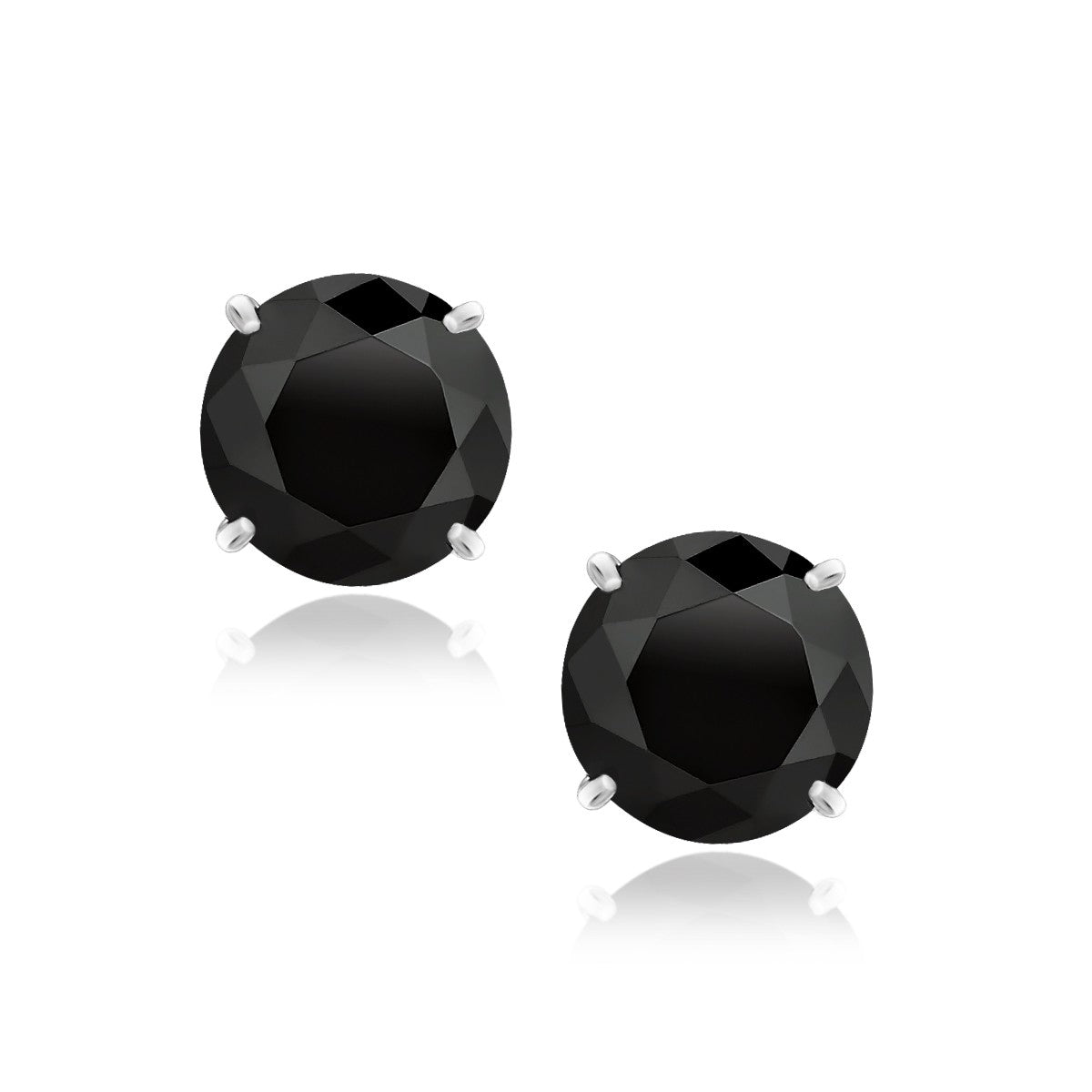 14k White Gold 8.0mm Round Black CZ Stud Earrings RCJ Earrings  CELESTIA LUXE JEWELLERS