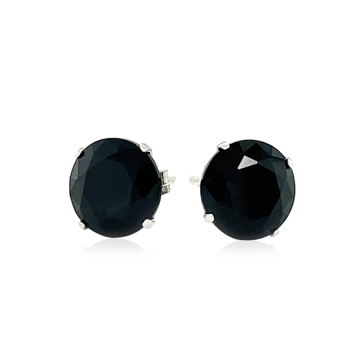14k White Gold 8.0mm Round Black CZ Stud Earrings RCJ Earrings  CELESTIA LUXE JEWELLERS