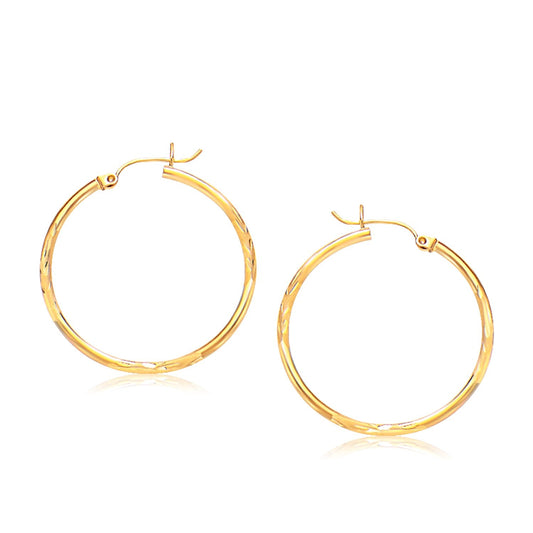 Diamond Cut Slender Large Hoop Earrings in 14k Yellow Gold (2x30mm) RCJ Earrings  CELESTIA LUXE JEWELLERS