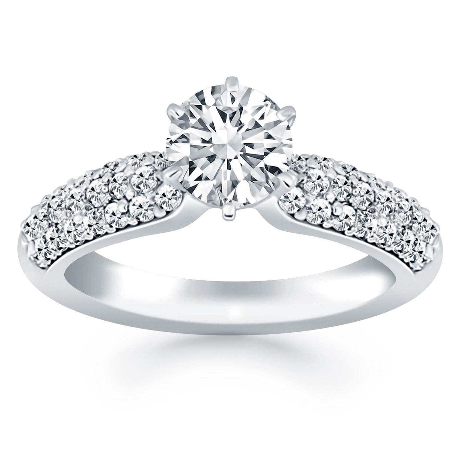14k White Gold Triple Row Pave Diamond Engagement Ring RCJ Rings  CELESTIA LUXE JEWELLERS