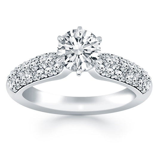 14k White Gold Triple Row Pave Diamond Engagement Ring RCJ Rings  CELESTIA LUXE JEWELLERS