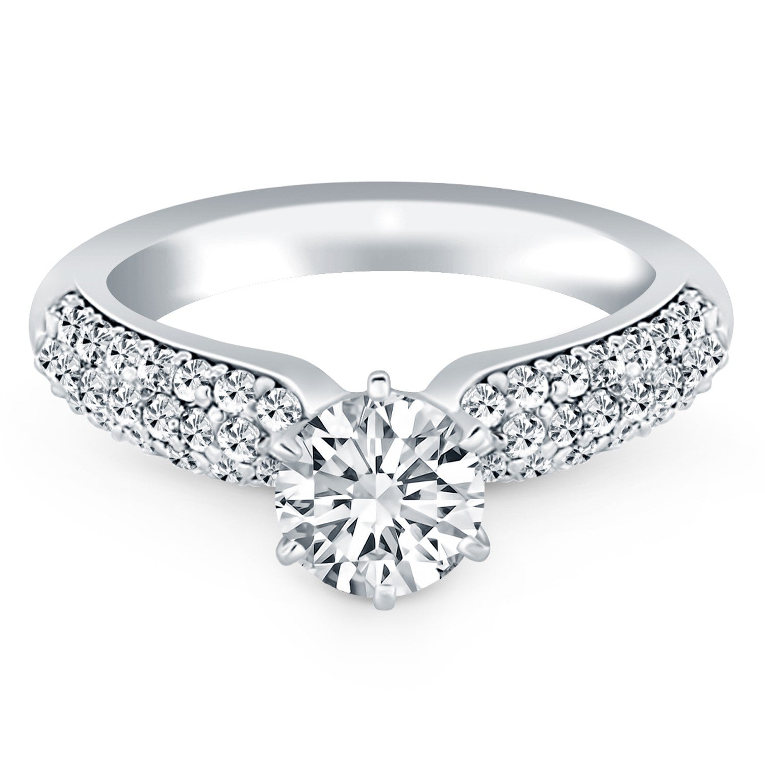 14k White Gold Triple Row Pave Diamond Engagement Ring RCJ Rings  CELESTIA LUXE JEWELLERS