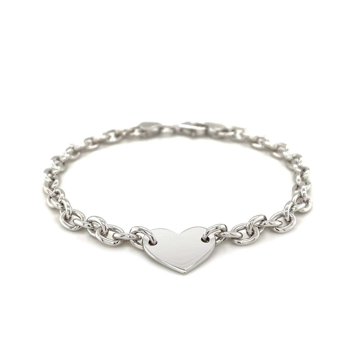 Sterling Silver Rhodium Plated Chain Bracelet with a Flat Heart Station(5.00 mm) RCJ Bracelets  CELESTIA LUXE JEWELLERS