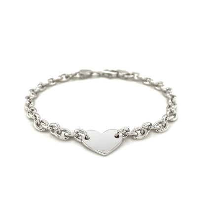Sterling Silver Rhodium Plated Chain Bracelet with a Flat Heart Station(5.00 mm) RCJ Bracelets  CELESTIA LUXE JEWELLERS