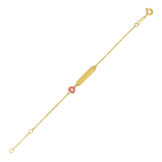 14k Yellow Gold 5 1/2 inch Childrens ID Bracelet with Enameled Heart (1.00 mm) RCJ Bracelets  CELESTIA LUXE JEWELLERS