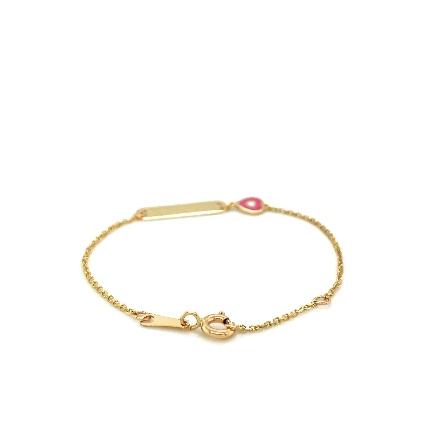 14k Yellow Gold 5 1/2 inch Childrens ID Bracelet with Enameled Heart (1.00 mm) RCJ Bracelets  CELESTIA LUXE JEWELLERS