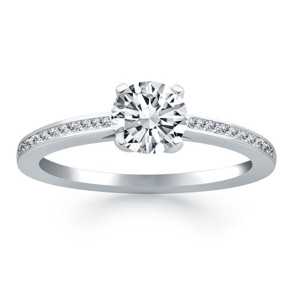 14k White Gold Channel Set Cathedral Engagement Ring RCJ Rings  CELESTIA LUXE JEWELLERS