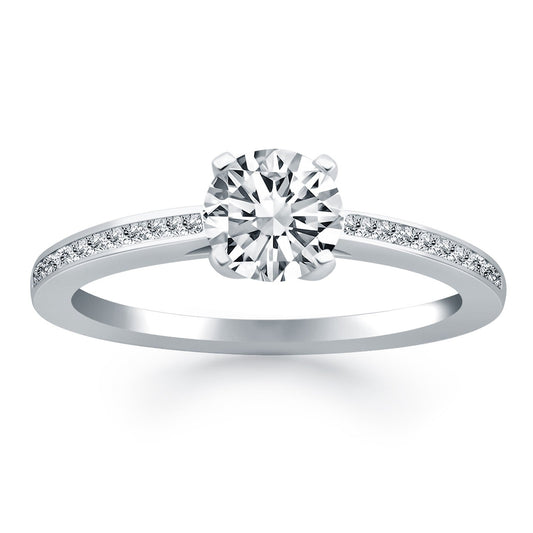 14k White Gold Channel Set Cathedral Engagement Ring RCJ Rings  CELESTIA LUXE JEWELLERS