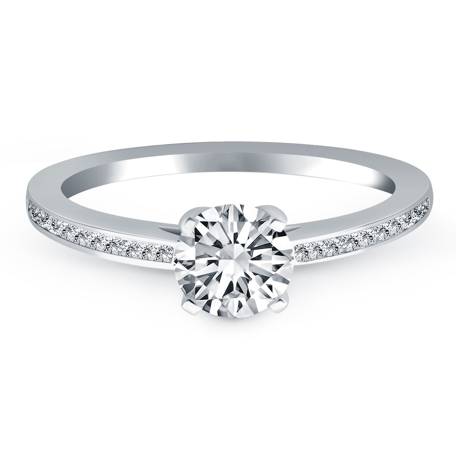 14k White Gold Channel Set Cathedral Engagement Ring RCJ Rings  CELESTIA LUXE JEWELLERS