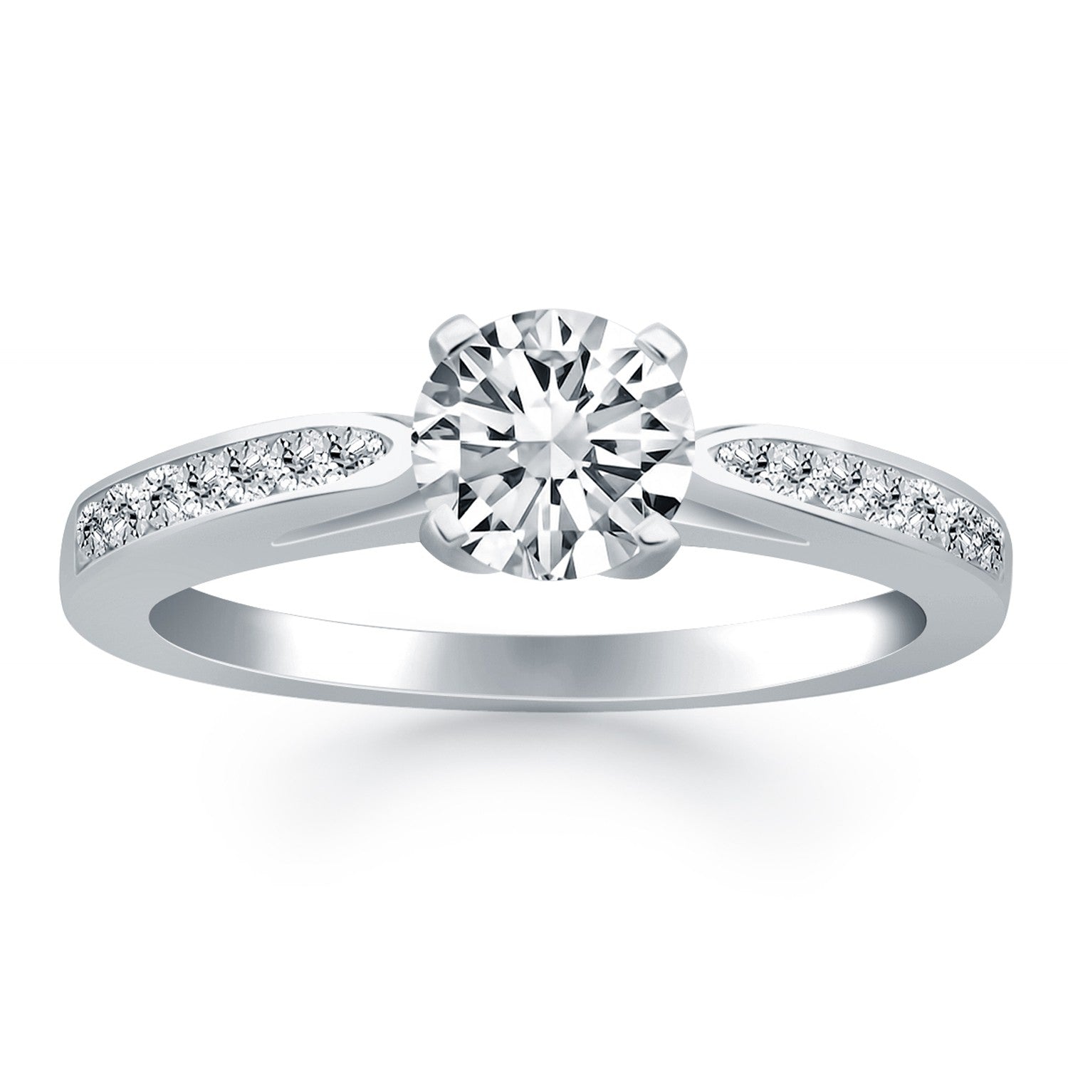 14k White Gold Cathedral Engagement Ring with Pave Diamonds RCJ Rings  CELESTIA LUXE JEWELLERS