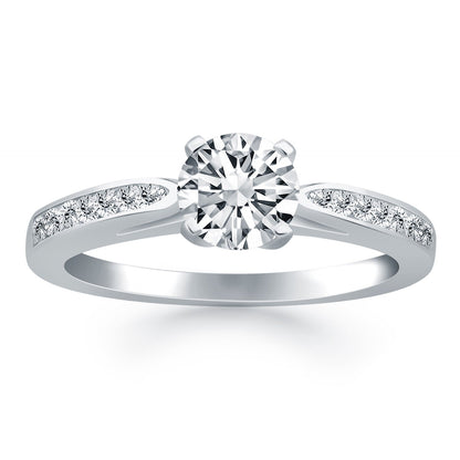 14k White Gold Cathedral Engagement Ring with Pave Diamonds RCJ Rings  CELESTIA LUXE JEWELLERS