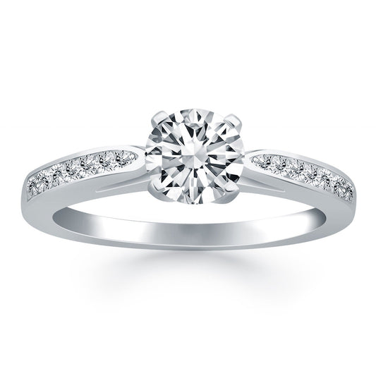 14k White Gold Cathedral Engagement Ring with Pave Diamonds RCJ Rings  CELESTIA LUXE JEWELLERS