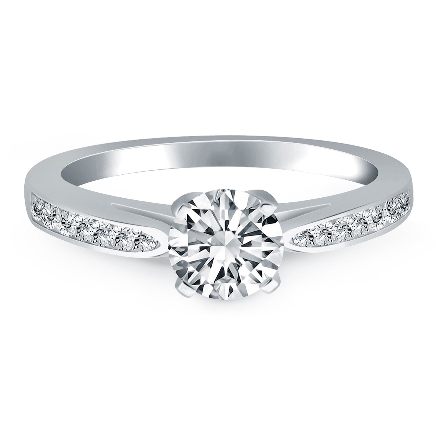 14k White Gold Cathedral Engagement Ring with Pave Diamonds RCJ Rings  CELESTIA LUXE JEWELLERS