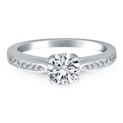 14k White Gold Cathedral Engagement Ring with Pave Diamonds RCJ Rings  CELESTIA LUXE JEWELLERS