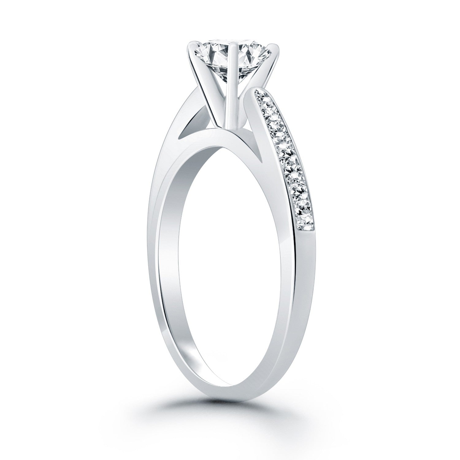 14k White Gold Cathedral Engagement Ring with Pave Diamonds RCJ Rings  CELESTIA LUXE JEWELLERS