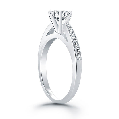 14k White Gold Cathedral Engagement Ring with Pave Diamonds RCJ Rings  CELESTIA LUXE JEWELLERS