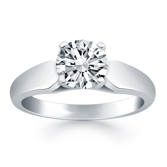 14k White Gold Tapered Cathedral Solitaire Engagement Ring RCJ Rings  CELESTIA LUXE JEWELLERS