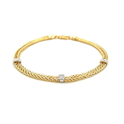 14k Two-Tone Gold Dual Wheat Chain Bracelet with Diamond Stations (3.75 mm) RCJ Bracelets  CELESTIA LUXE JEWELLERS
