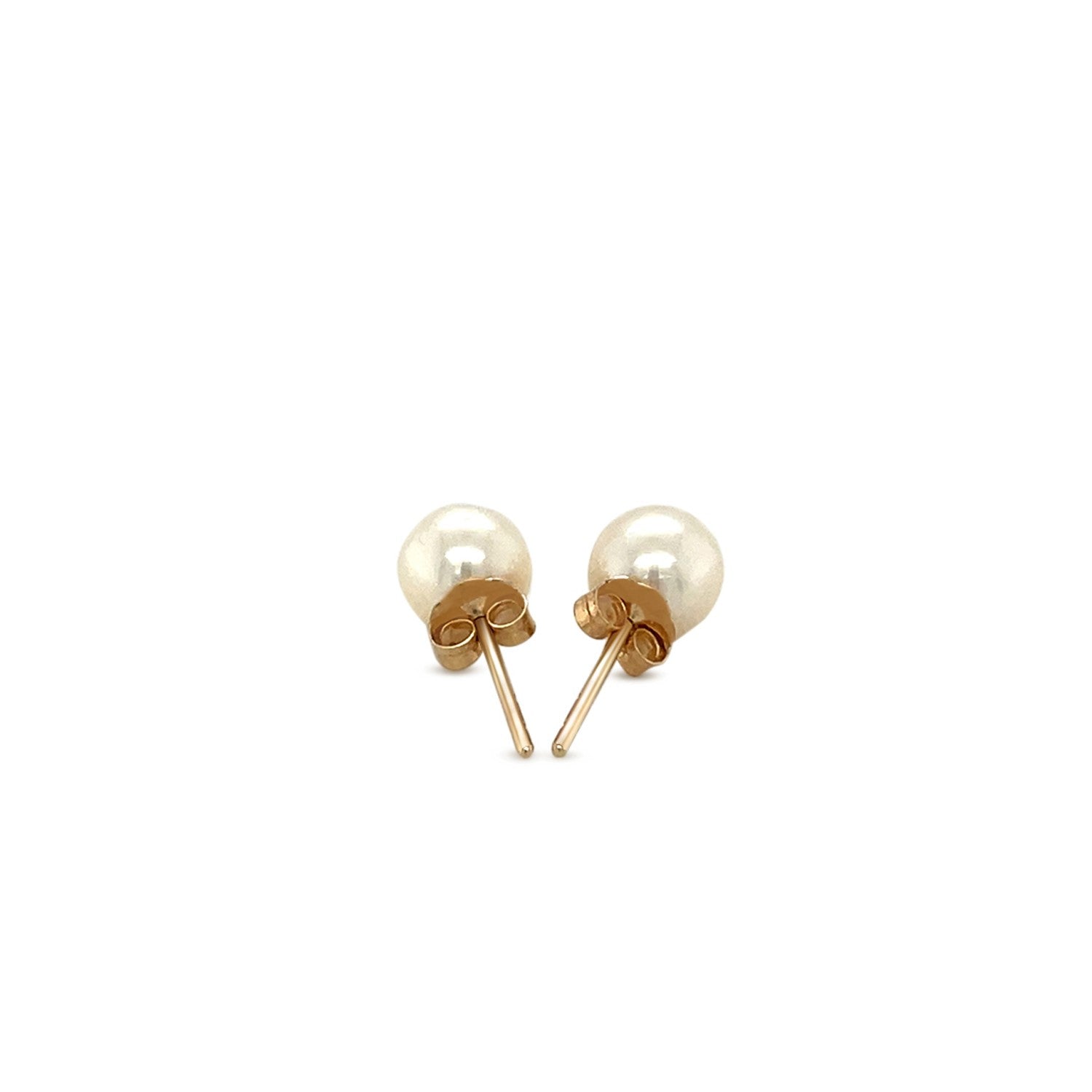 14k Yellow Gold Freshwater Cultured White Pearl Stud Earrings (6mm) RCJ Earrings  CELESTIA LUXE JEWELLERS