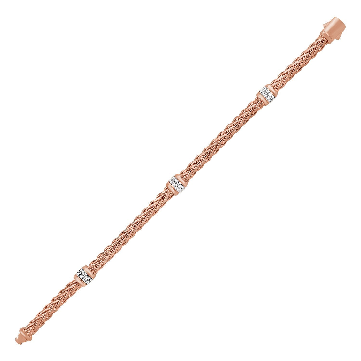 Polished Woven Rope Bracelet with Diamond Accents in 14k Rose Gold RCJ Bracelets  CELESTIA LUXE JEWELLERS