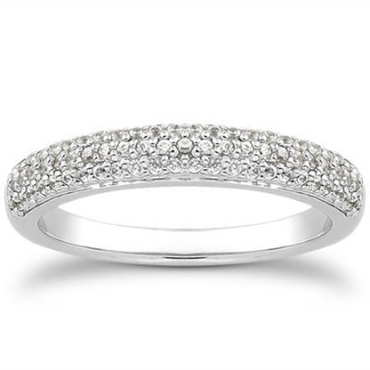 14k White Gold Triple Multi-Row Micro- Pave Diamond Wedding Ring Band RCJ Rings  CELESTIA LUXE JEWELLERS