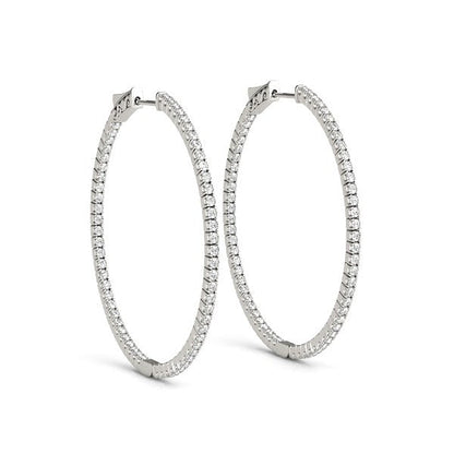 14k White Gold Slim Two Sided Diamond Hoop Earrings (1 1/2 cttw) RCJ Earrings  CELESTIA LUXE JEWELLERS